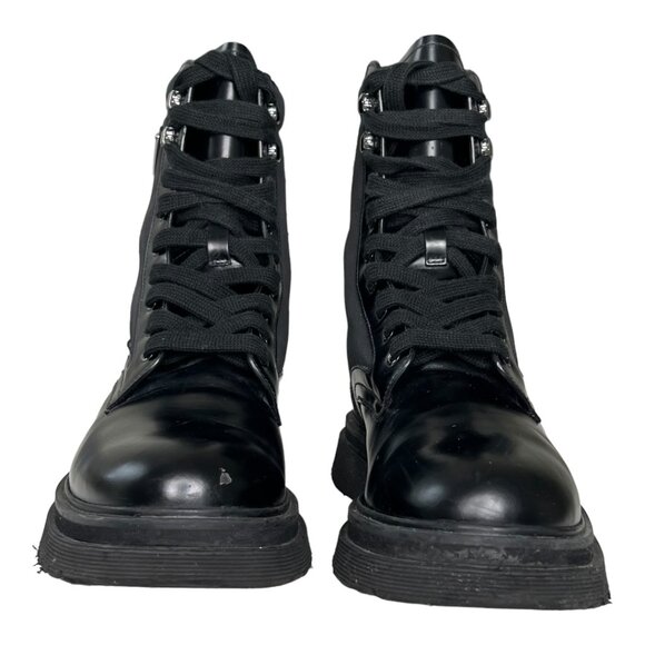 Prada Brushed Rois Leather and Nylon Lug Sole Combat Boots main image 6